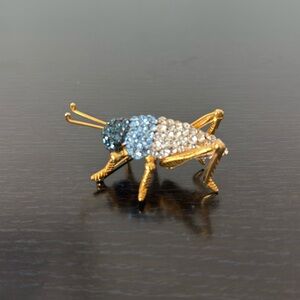 Vintage Rhinestone Grasshopper Brooch